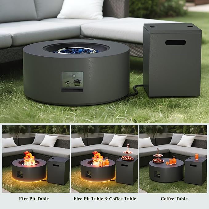 Outdoor Fire Pit Table Propane Gas Fire pits & Outdoor Fireplaces 30'' Round Firepit Table, 50,000 BTU Fire Table for Patio Set, Dark Grey