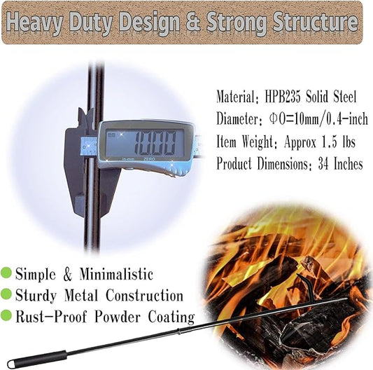 Fire Poker for Fire Pit, Heavy Duty 34-Inch Solid Steel Fireplace Poker, Portable Removable Design Poker Fire Poker for Fire Pit Outdoor Fireplaces Solo Stove Campfires & Indoor Use