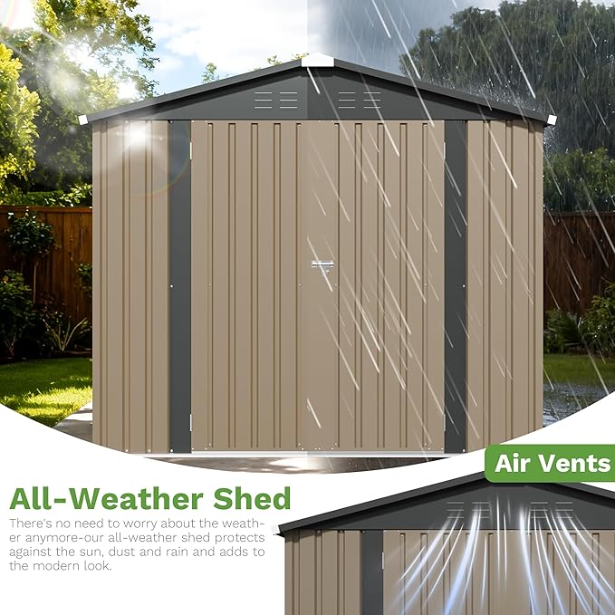 Patiowell 8x8 FT, Outdoor Storage Shed, Heavy Duty Tool Storage Sheds with Lockable Doors and Updated Frame Structure for Backyard Patio Lawn, Brown