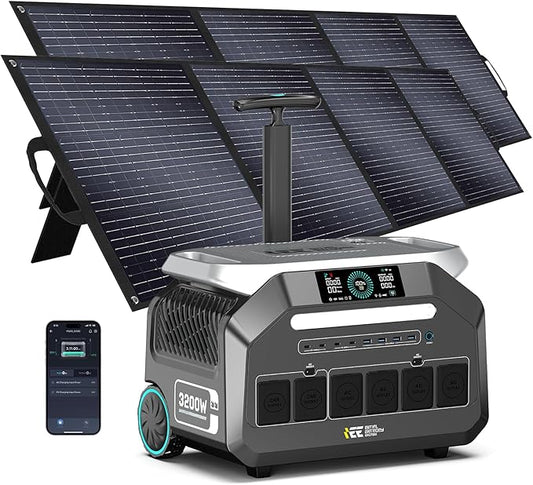 IEE P3200 3200W Solar Generator with 2x200W Panels included, 2048Wh Solar Power Station with 4*3200W AC Outlets (6400W Peak), 1800W Fast Charging, APP Control Emergency Power for Home, Camping & RVs