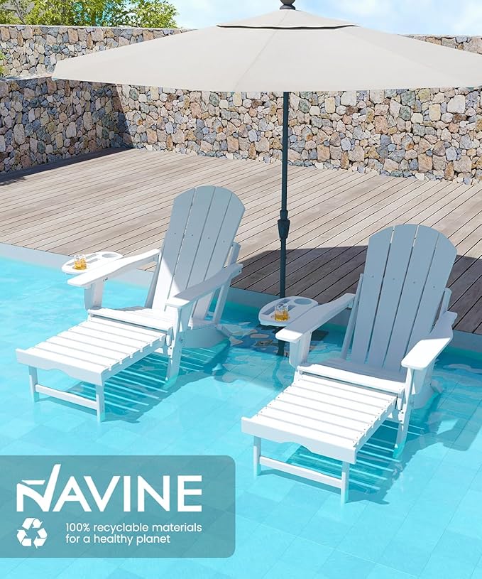 Adjustable Adirondack Chair with Retractable Ottoman Set of 2, HDPE Folding Adirondack Chair with Cup Holder, All Weather Fire Pit Chair for Outdoor.