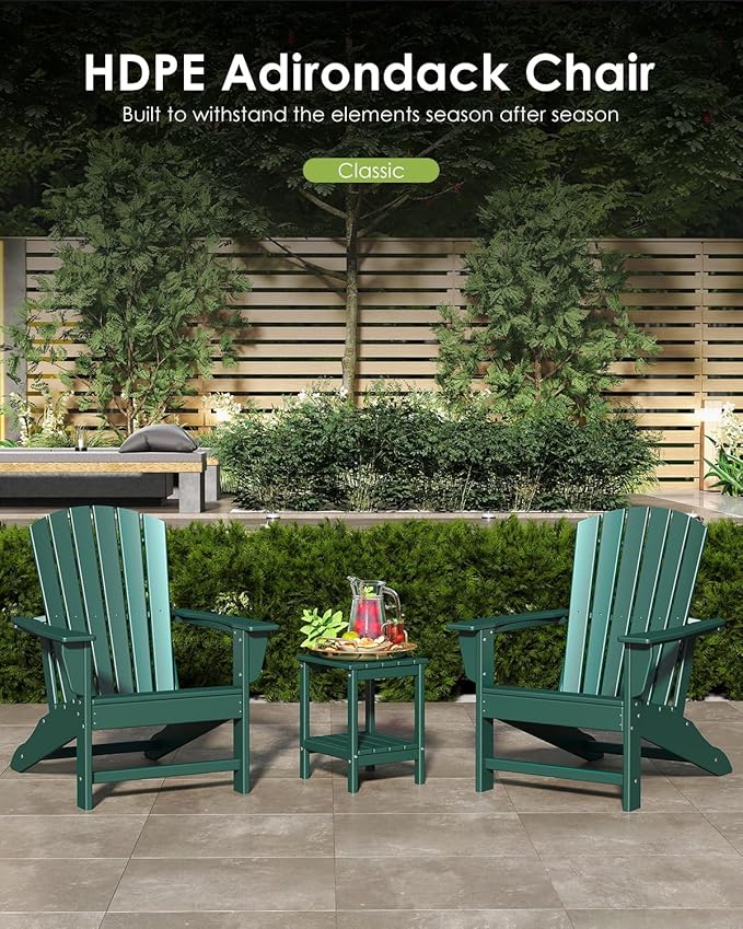 GREENVINES Adirondack Chair | HDPE Plastic | Oversized Fire Pit Chairs | All Weather | Forest | Poly Lumber | for Outdoor Deck Backyard Patio Garden