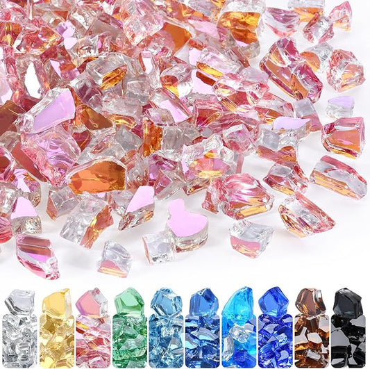 GasSaf 1/2 Inch Fire Glass Reflective Tempered Fireglass Cut Crushed FireGlass for Fire Pit, Fireplace, Replaces Existing Gas Logs & Lava Rocks (10 Pound)(Rose Gold Reflective)