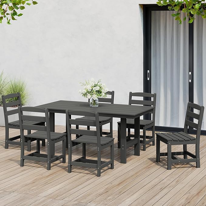 Costaelm Outdoor Patio Table, Outdoor Dining Table for 6, Weather Resistant Rectangle Patio Table with Umbrella Hole for Outside, Garden, Poolside, Porch, Gray
