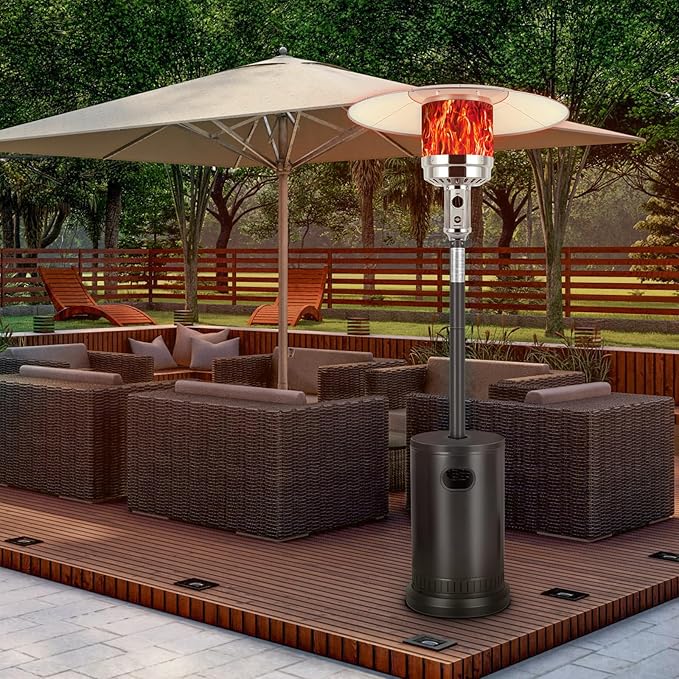 Hykolity 50,000 BTU Propane Patio Heater with Table Design, Stainless Steel Burner, Triple Protection System, Wheels, Outdoor Heaters for Patio, Garden, Commercial and Residentia, Black