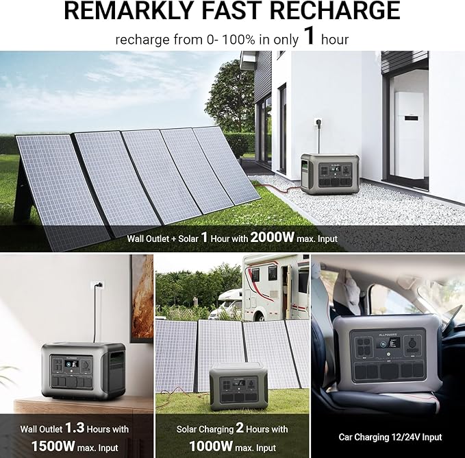 ALLPOWERS R2500 Portable Power Station with SP027 Solar Panel, 2500W 2016Wh LiFePO4 Solar Generator with 100W Panel Included, Solar Power with UPS Function, Fast Charging, 30A RV Port
