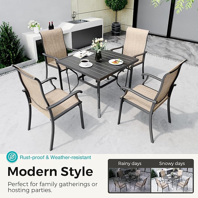 5-Piece Outdoor Dining Set, Patio Furniture Set with 4 Regular Chairs,Patio Dining Set with 1 Rectangular Table for Garden, Backyard, Poolside, Deck, Beige