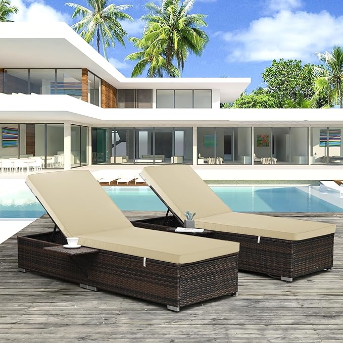 Chaise Lounge Cushion Outdoor, Waterproof and Stain-Resistant Lounge Deck Reclining Chair Cushions for Patio Furniture Lawn Pool Resort Hotel, 72x21x3 Inch, Set of 4, Beige