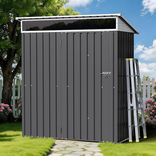 Shintenchi 5x3 FT Outdoor Storage Shed with Window, Outdoor Waterproof Storage Shed Metal Garden Shed with Lockable Single Door, Weather Resistant Tool Storage House Shed for Garden,Backyard,Dark Gray
