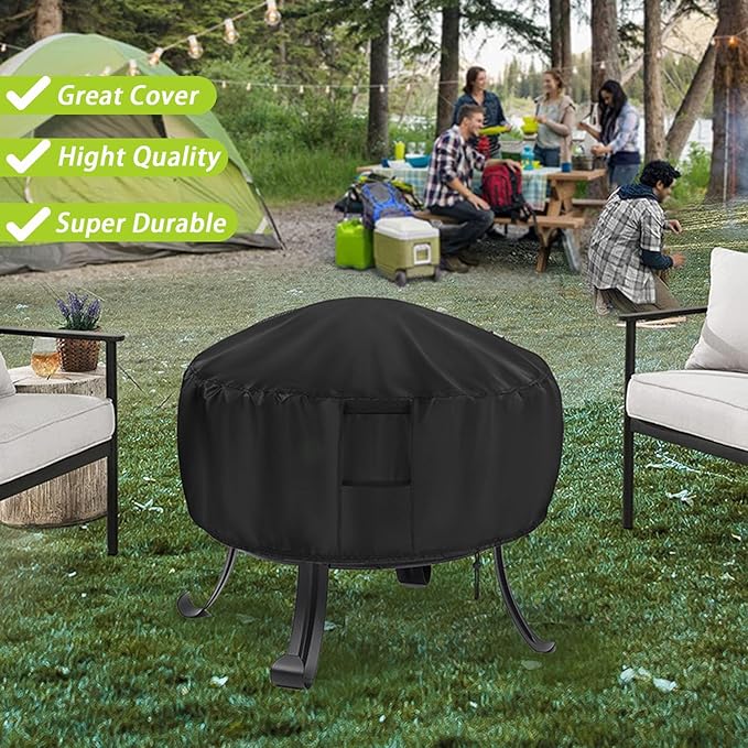 Fire Pit Cover Round, 22 Inch Heavy-Duty Waterproof Firepit Covers, Firepit Bowl Cover for Small Fire Pit Outdoor, 22" D x 22" H