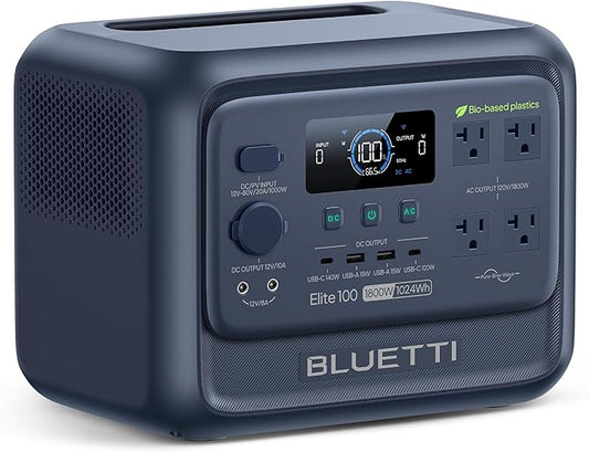 BLUETTI Elite 100 V2 (Bio-based) Portable Power Station, 1024Wh LFP Battery Backup w/ 4 1800W AC Outlets (3600W Surge), 35% Smaller, ISCC PLUS Certified Eco-Shell, Solar Generator for Camping, Outages