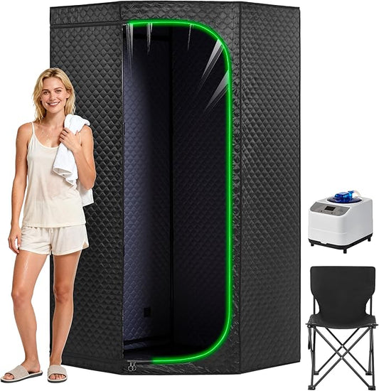 Steam Sauna Tent for Home, Portable Indoor Sauna with Powerful Steam Heating, Foldable Personal Spa for Relaxation & Recovery (Single Pentagonal, Black)