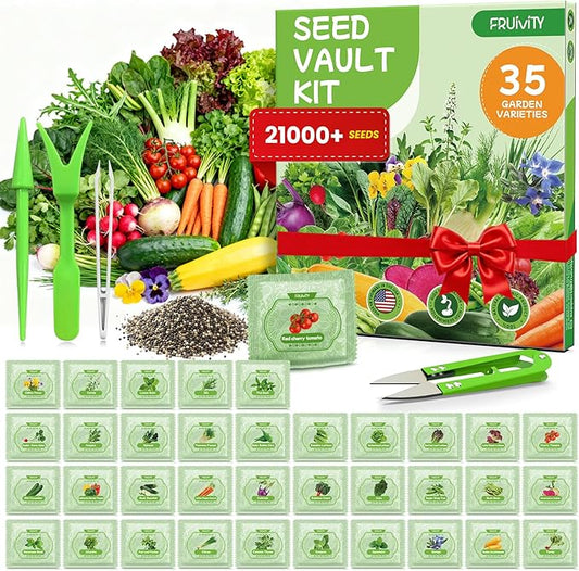 35 in 1 Heirloom Vegetable Seeds for Planting - 21,000+ Non-GMO, Organic Seeds Kit for Indoor & Outdoor Garden | 35 Varieties Survival Garden Seeds with Free Plant Markers
