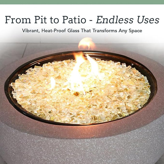Fire Glass - Gold, 18 Pounds - 1/2 Inch High Luster Reflective Tempered Glass Fire Pit Rocks for Natural or Propane Fireplace, Safe for Outdoor and Indoor Firepits