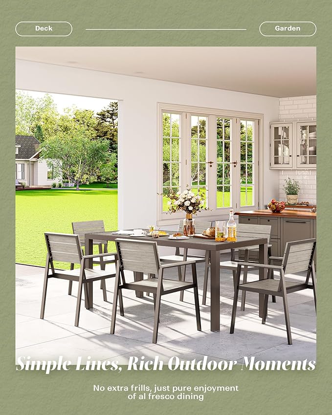 Outdoor Dining Set, Patio Table and Chairs of 4, Aluminum Outdoor Furniture Set with Umbrella Hole, HDPS Patio Dining Table Set for 4 (Gray)