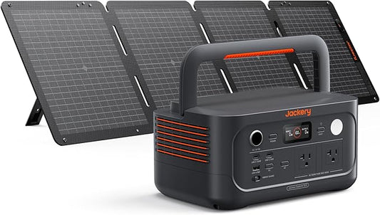 Jackery Explorer 500 v2 Solar Generator and 100W Solar Panel, 512Wh LiFePO4 Battery, 500W AC/1000W Peak, Solar Generator for Camping, Outdoors, and Power Outages