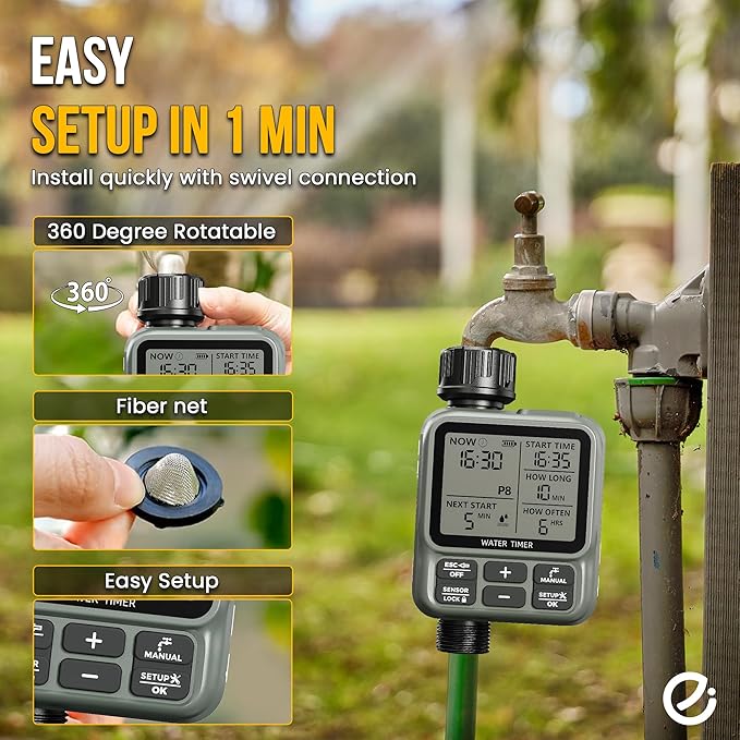 Water Timer for Garden Hose - Programmable Sprinkler Timer | Water Hose Timers with Automatic, Manual and Rain Delay Mode | Watering Timers for Garden, Lawns, Greenhouses, Backyard