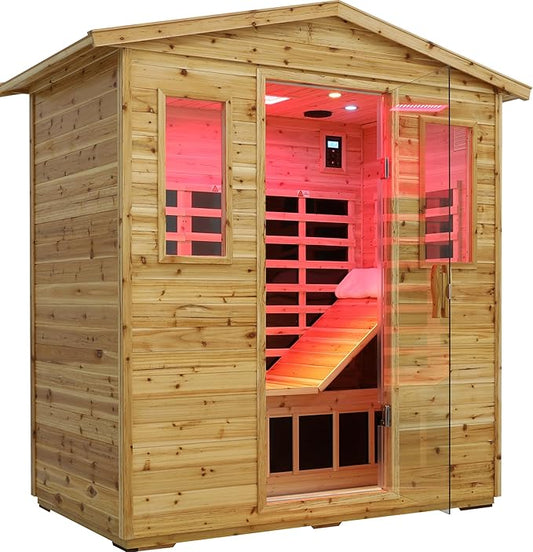 LTCCDSS Full Spectrum Outdoor Far Infrared Sauna 3-Person - Low EMF Sauna for Home - Near&Mid-IR Light, Bluetooth Speakers, LED Reading Lamps, Blundled Steam Sauna (81.1 * 45 * 83.5 inch