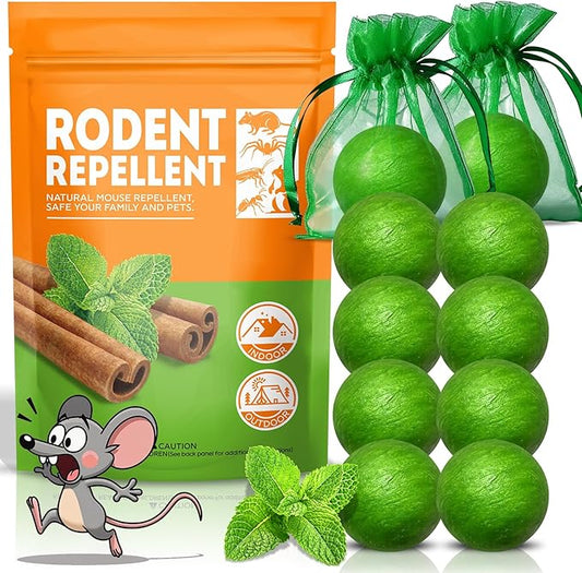 Mouse Repellent 10 Balls, Pest Control with Peppermint Oi Freshe Air to Repel Mice, Rodent Mice Repellent Indoor for Mouse Roach Ant Spider, Natural Mouse Deterrent Outdoor for Car Engines Kitchen