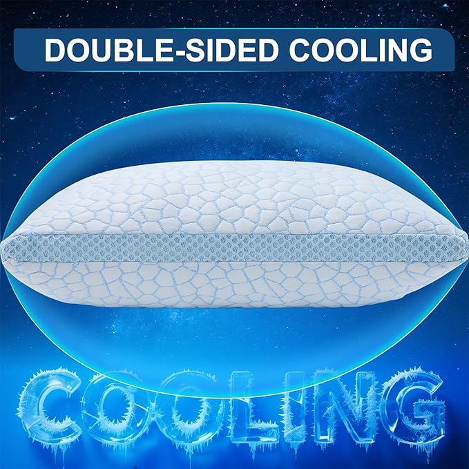 QUTOOL Enhanced Cooling Pillows Queen Size Set of 2,CertiPUR-US Shredded Memory Foam Pillows 2 Pack for Hot Sleeper, Adjustable Bed Pillow for Side, Back, Stomach Sleepers Support Yet Soft, Home Gifts