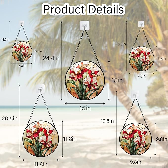CRISGIF Stained Glass Window Hanging - Red Gladiolus Flower Suncatcher for Door Yard Sun Catchers Decor Christmas Mother's Day Birthday Gifts for Lovers Women Mom Nana Girlfriend Wife 11.8 in