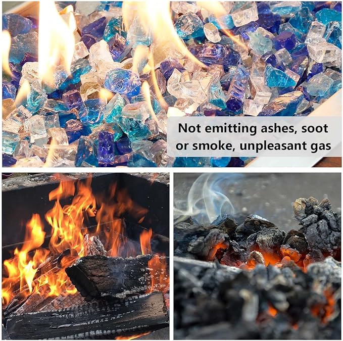 GRISUN 20 Pounds Bahama Blend Fire Glass for Fire Pit - 1/2 Inch High Luster Reflective Tempered Glass Rocks for Natural or Propane Fireplace, Safe for Outdoors and Indoors