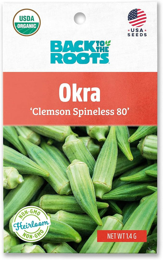 Back to The Roots 100% Organic Seed Packet - Okra 'Clemson Spineless 80' 1.4g