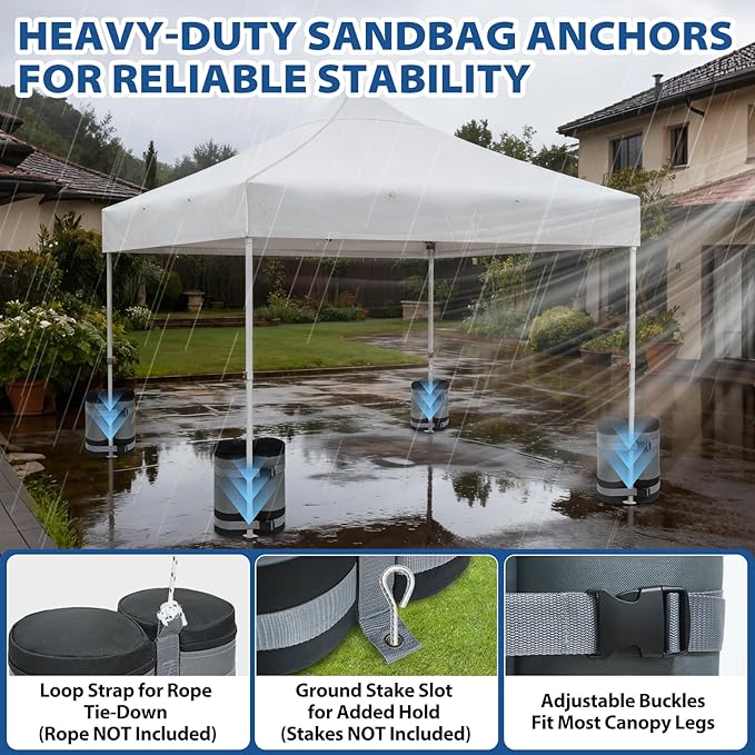 EAGLE PEAK Extra Large Weight Bags for Canopy Tent 180 lbs Leg Weights Heavy Duty Sandbags for Pop Up Canopy Gazebos Beach Tent Umbrella Greenhouse Set of 4, Gray