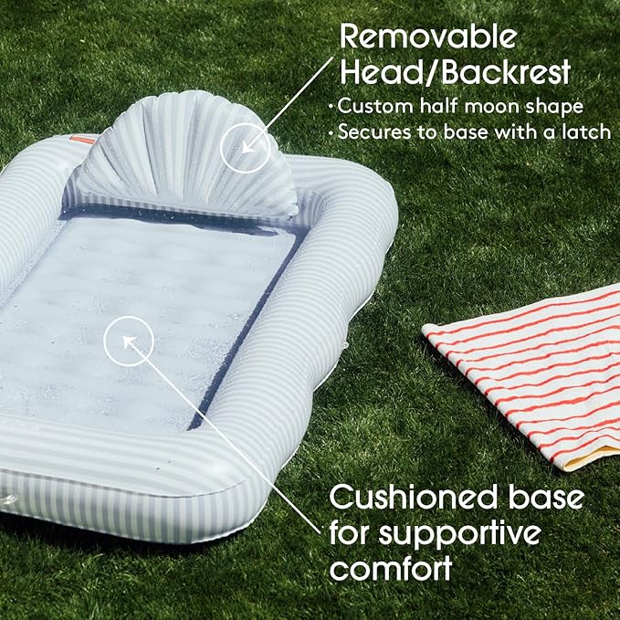 FUNBOY Tanning Pool Lounger Float, XL 72'' x 48'' Pool Float with Custom Pillow and Large Cup Holder, Perfect for Pool or Backyard.