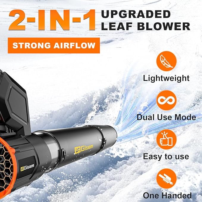 Electric Leaf Blower Cordless -850CFM, 250+MPH, 3000W Brushless Leaf Blower with 2×6.0Ah Batteries, 180° Rotatable 2-in-1 Handheld Blower, 3-Speed for Lawn Care/Yard/Car/Patio