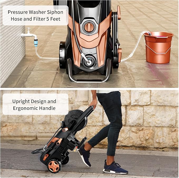 2025Upgraded Pressure Washer 4500PSI with 4 Quick Connect Nozzles,Inlet Hose & Filter, Foam Cannon for Cars/Fences/Driveways/Patios/Home Cleaning,Red