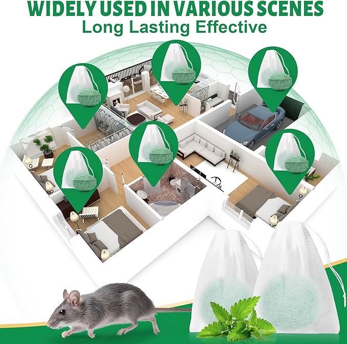 36 PCS Mouse Repellent for Outdoor, Natural Keep Rodent,Mice, Rat, Away Deterrent with Long-Lasting Protection for Home, Car, Garage, Safe for Family & Pets