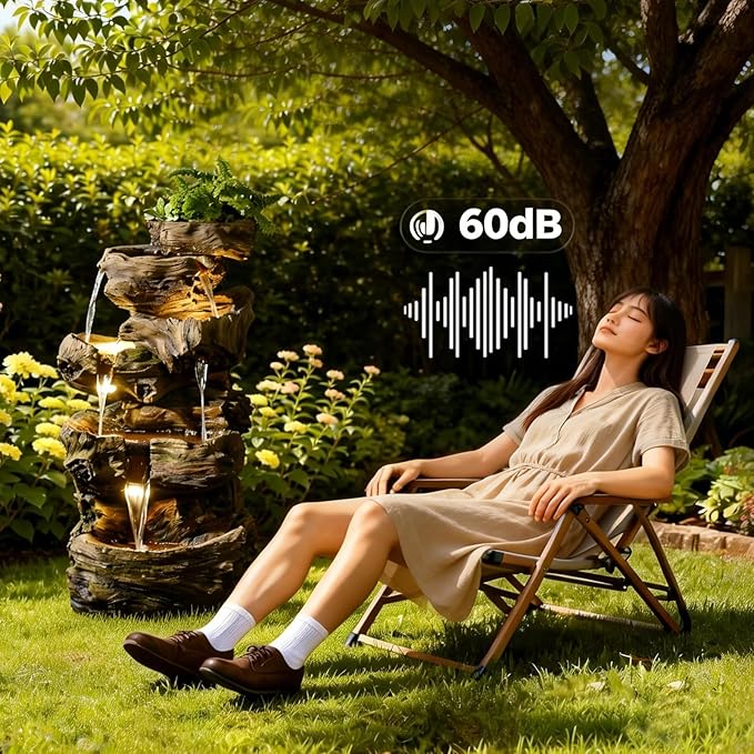 Sunlinua 40" H Outdoor Water Fountain with 5 Tiers Large Cascading Realistic Tree Trunk Waterfall Fountains with LED Lights Outdoor Water Fountain for Garden Patio Backyard Porch Home Decor