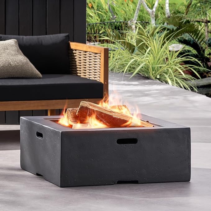 FamilyLoft 29 Inch Outdoor Fire Pit, Wood Burning Fire Pit for Patio with Spark Screen, Fire Poker, MGO Square Firepits for Outside, Camping, Garden, Backyard, Bonfire Party, Dark Gray