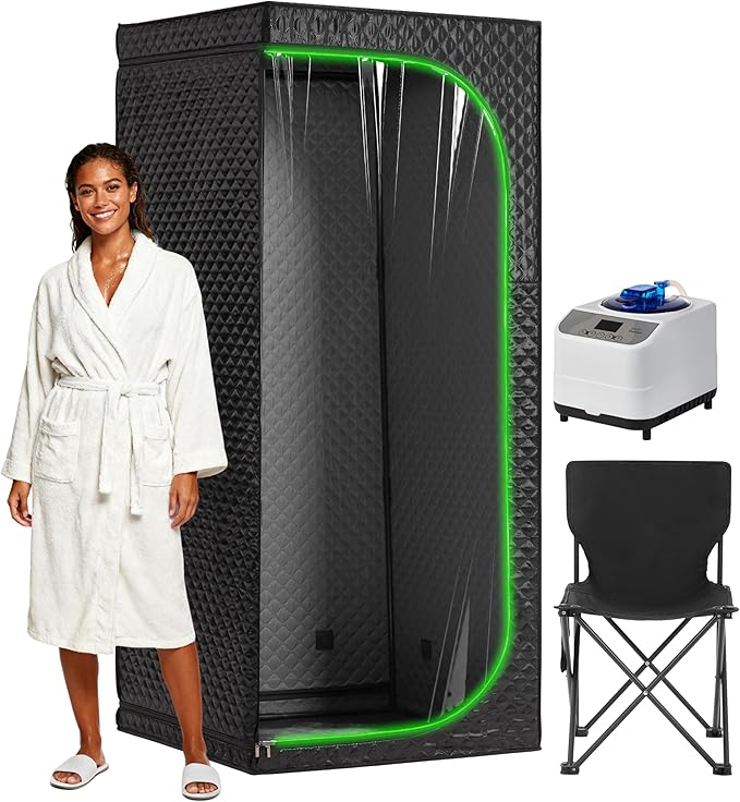 Steam Sauna Tent for Home with Transparent Door, Portable Indoor Sauna with Powerful Steam Heating, Foldable Personal Spa for Relaxation (Single Rectangular, Black)