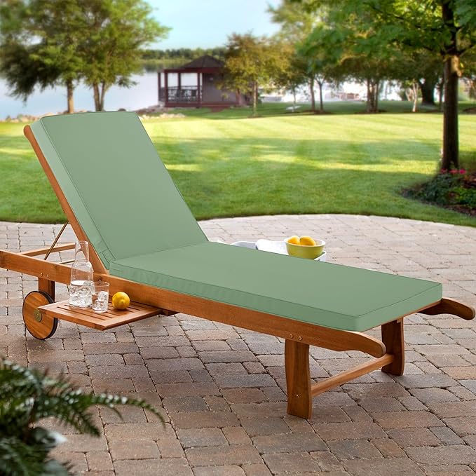 Chaise Lounge Cushion for Outdoor Furniture, Waterproof Fade and Tear Resistant Lounge Deck Chair Cushions for Patio Lawn Pool Resort Hotel, 72x21x3 Inch, Sage Green