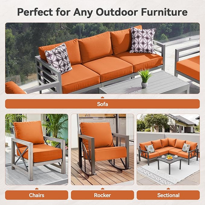 6" Thick Outdoor Cushions 22x24x6, 3-Set Deep Seat Patio Cushions with Removable Cover, Waterproof & Fade Resistant Replacement for Wicker Chair, Loveseat, Sofa - Orange