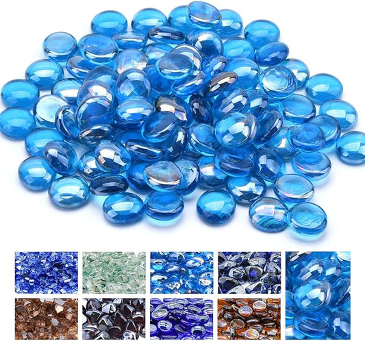 GasSaf Blue Fire Glass Beads for Outdoor Fire Pit, Fireplace, Replaces Existing Gas Logs & Lava Rocks, 3/4 Inch Glass(10 Pound)(Caribbean Blue Luster)