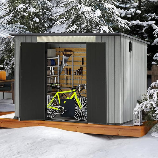 Domi 6.2x9.3 FT Outdoor Resin Storage Shed, All-Weather Double-Wall Storage Building with Sloping Roof for Backyard, Garden, Lawn Tools, Mower, Bike & Pool Equipment, Lockable Doors, Ventilated Roof