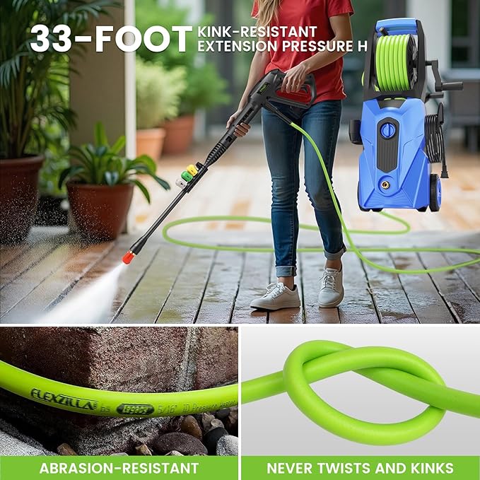 Commowner Pressure Washer 5000PSI Power Washers Powered with 33ft Pressure Hose, 4 Nozzle and Foam Cannon, powerwashers for Home, Cars, Fences, Patio, Blue