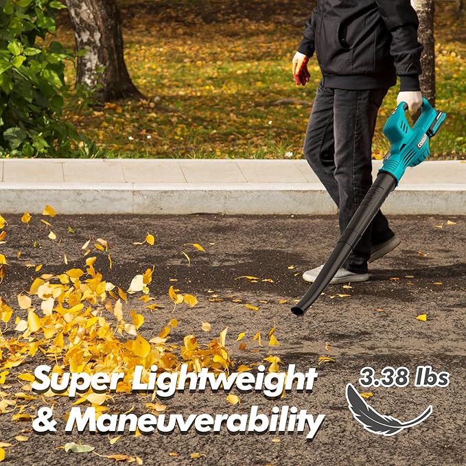 Leaf Blower Cordless - 21V Powerful Electric Leaf Blower with 2 Batteries and Charger, 2 Speed Modes, 2.0Ah Lightweight Battery Powered Leaf Blowers for Lawn Care, Patio, Dust, Blowing Leaves