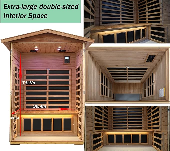 LTCCDSS Ultra-Low EMF Outdoor Sauna 2 Person, Mahogany Far Infrared Sauna for Home EMF Average 0.5 mG, Withstand Outdoor Temp -10℉-149℉ Chromotherapy, Bluetooth Speaker