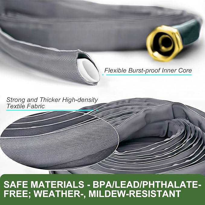 2025 Upgraded 50FT Non-Expanding Garden Hose, Ultra-Light & Flexible Water Hose - Burst-Resistant, Kink-Free, High-Pressure, All-Weather Use for Lawns, Gardens, and Outdoor Cleaning