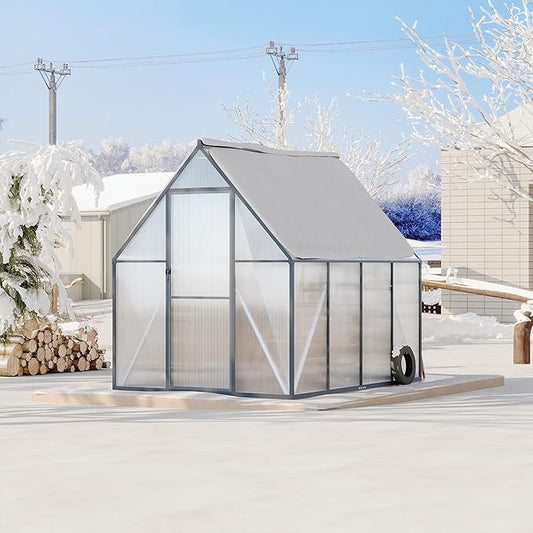 Polycarbonate Greenhouse for Outdoors, Large Walk-InGreenhouse with Quick Setup Structure and Roof Vent, Greenhouse with Ventilation