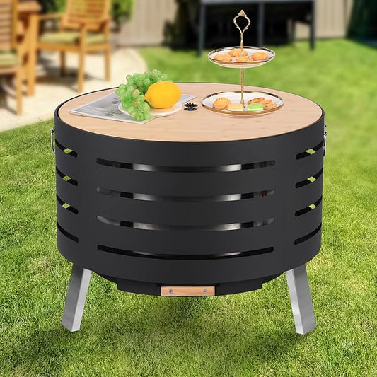 26 Inch Smokeless Fire Pit, Large Outdoor Wood Burning Firepit with Removable Ash Pan & Waterproof Cover, Fire Poker, Lid, Portable Fire Pits for Outdoor Patio, Bonfire, Camping, Backyard