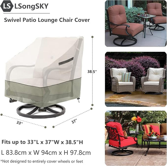 Outdoor Swivel Lounge Chair Cover,100% Waterproof Heavy Duty Outdoor Chair Covers,(33 L x 37 W x 38.5 H inches) Patio Furniture Cover for Swivel Patio Lounge Chair,White&Grayish Green