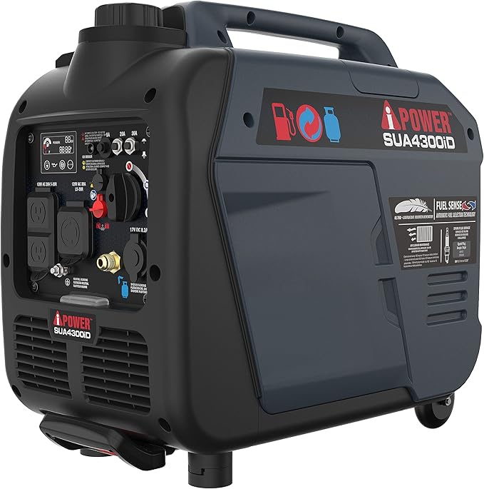 A-iPower 4300-Watt Dual Fuel Portable Inverter Generator, RV Ready Lightweight w/CO Sensor for Backup Home Use, Tailgating & Camping, CARB Compliant (SUA4300iD)