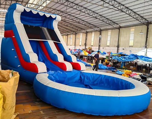 24FT(L) Commercial Grade Water Slide for Kids Adults, (Heavy Duty Full PVC) (Big Airtight Water Pool), (950w UL Blower), Inflatable Waterslide for Backyard, Ocean Outdoor Slide Park, 24x13x12ft