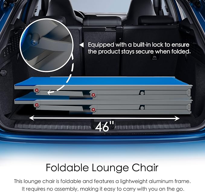 Kozyard Lounge Chair Outdoor Foldable Outdoor Lounge Chair (2Blue Textilence W/O Table)