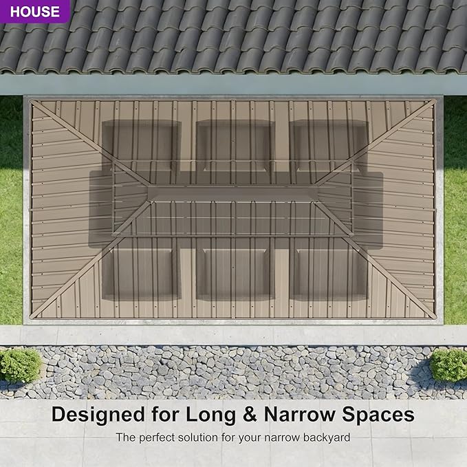 PURPLE LEAF 8' x 14' Outdoor Hardtop Gazebo, Champagne Metal Gazebo with Galvanized Steel Double Roof, Curtains and Netting for Patio Lawn and Garden